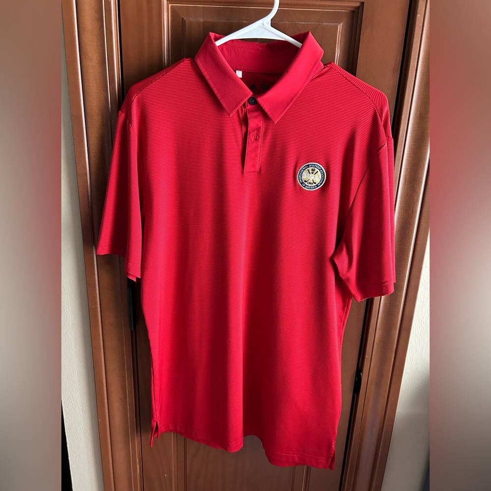 Adidas Red Striped Polo Shirt With PGA Logo Size Small